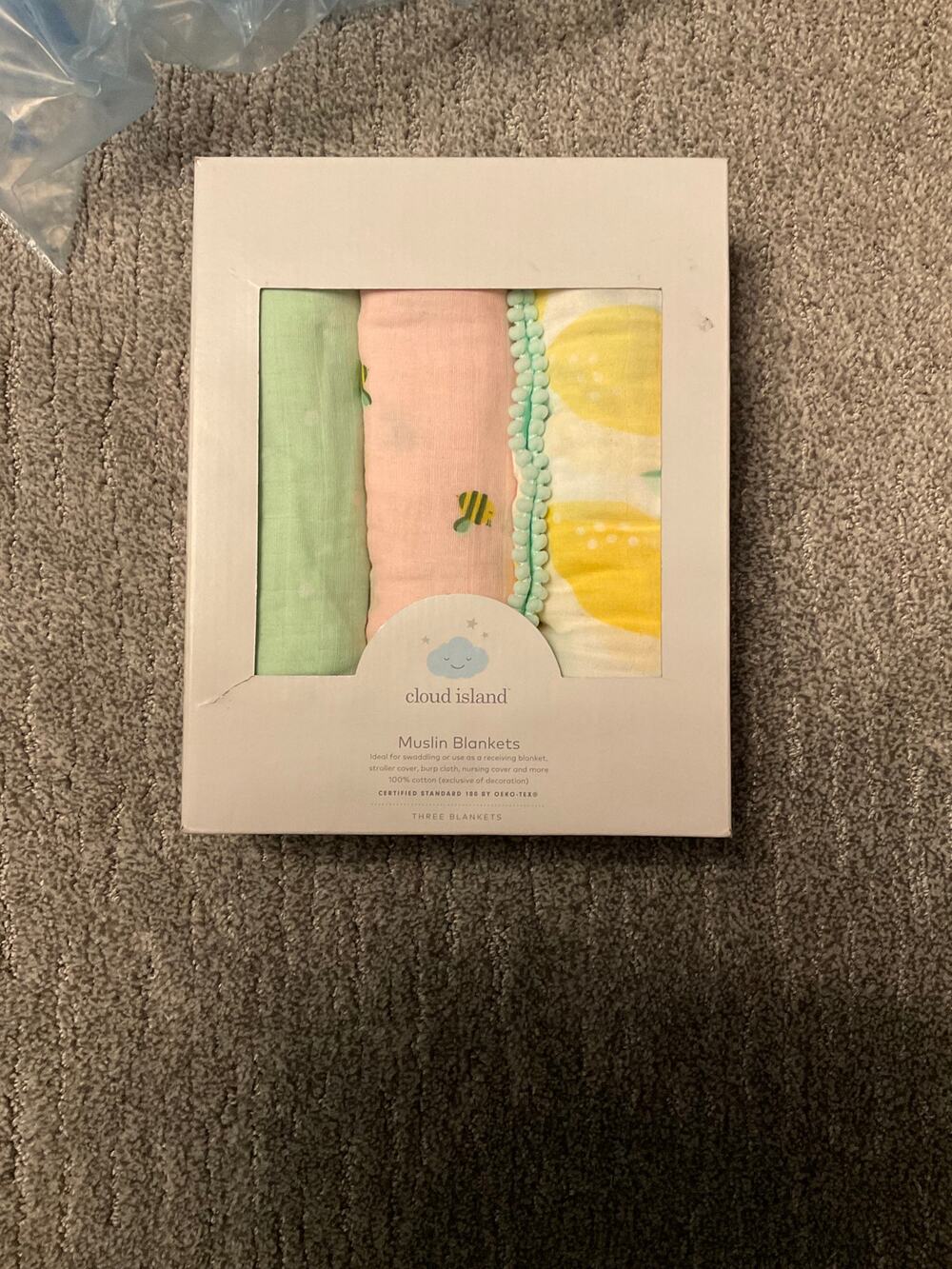 NEW Baby Swaddle Blankets Muslin 3 Pack RETIRED Cloud Island Yellow Pink Mint